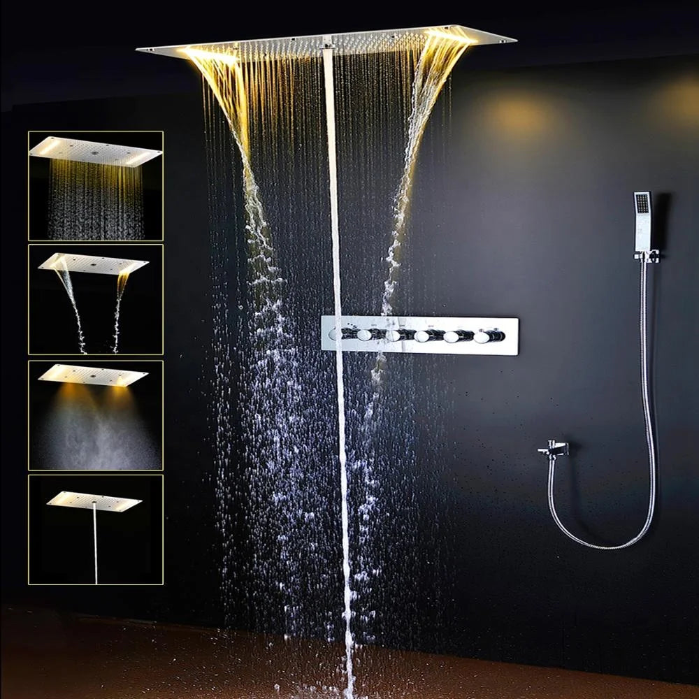 LED shower panel set with fixed shower head deals