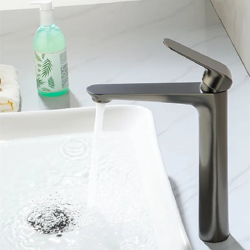 Gun Grey Copper Bathroom Basin Faucets Brass Sink Mixer Water Tap Hot & Cold Single Handle Deck Mounted Lavatory Crane Vessel