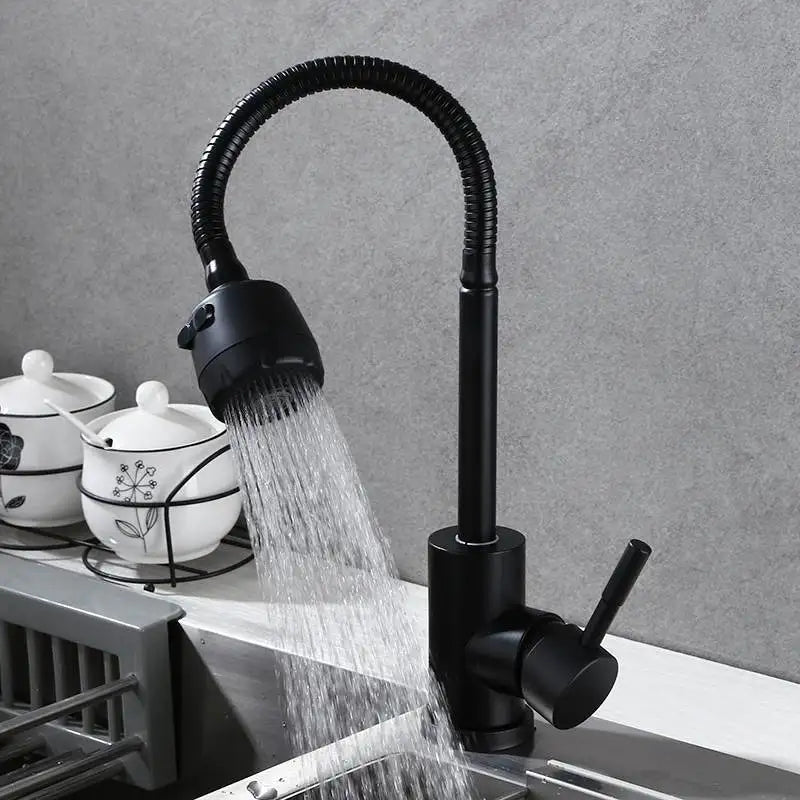 Stainless Steel Kitchen Faucet 360 Degree Swivel Flexible Hose Sink Tap Deck Mounted Cold and Hot Water Mixer Tap Single Handle