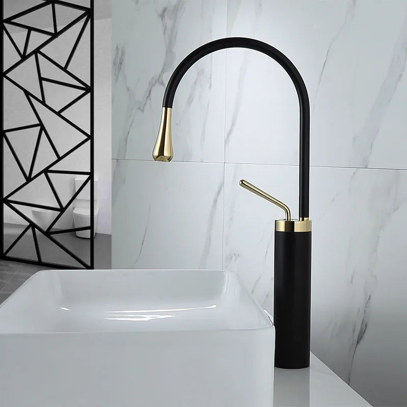 Bathroom Faucet Black Gold Basin Faucet  Hot and Cold Sink Faucet Brass Faucet  Kitchen Faucet Swivel Sink Water Crane