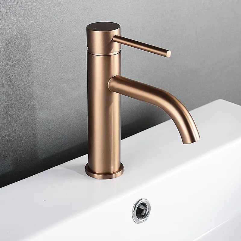 Brushed Rose Gold Bathroom Washbasin Faucet Deck Mounted Single Hole & Handle Cold And Hot Mixer Water Tap