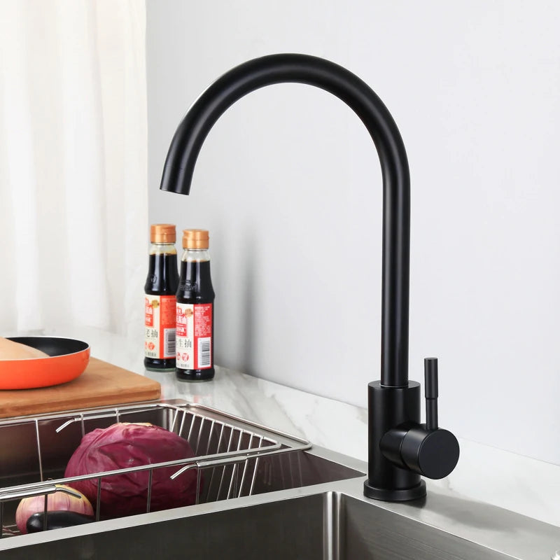 Black Paint Kitchen Faucet Stainless Steel 360 Degree Swivel Sink Tap Dual Sink Rotation Tap Cold and Hot Water Tap Deck Mounted