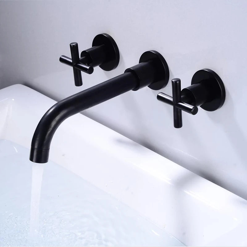 Antique Black Brass Double Handle Wall Mounted Bathroom Sink Mixer Hot & Cold Basin chromeTap White/Polished Gold Faucet