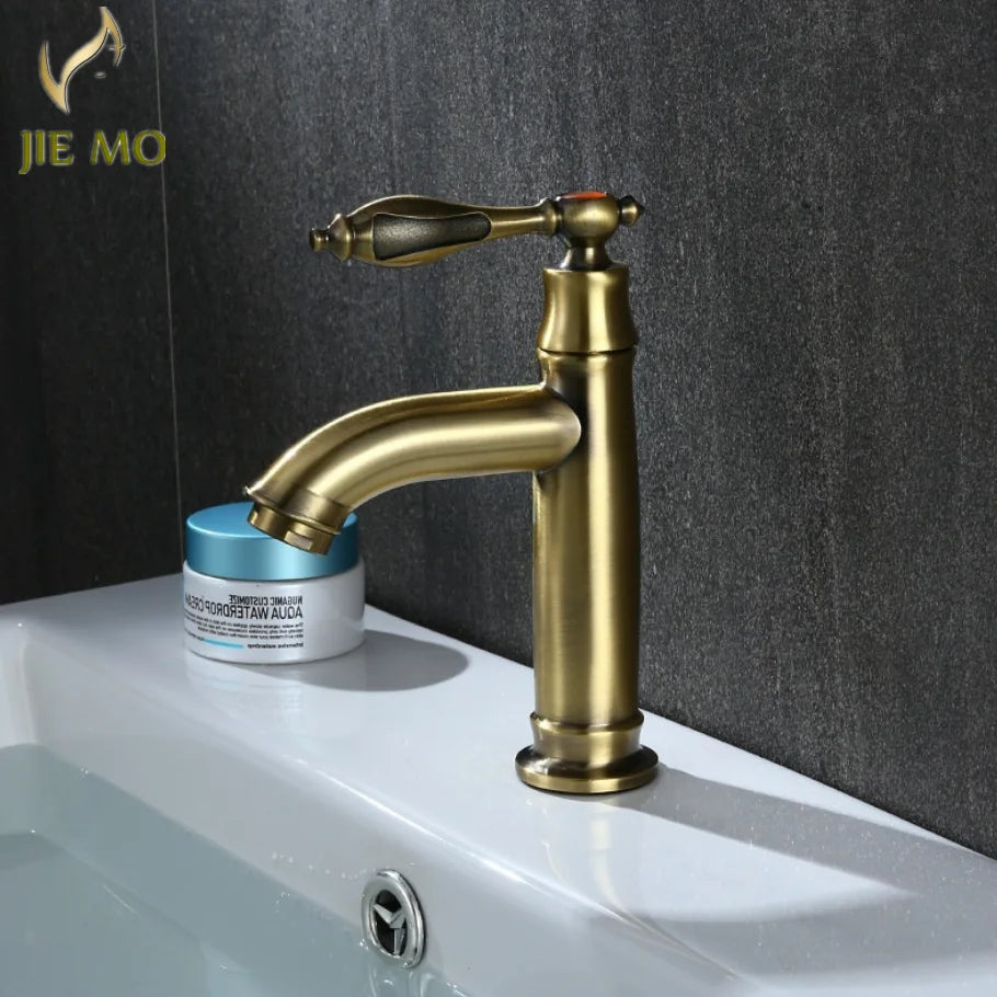 Copper color Single Cold Faucet Bronze Operation Bathroom Basin Faucets Kitchen Brass Crane tap deck mount single handle