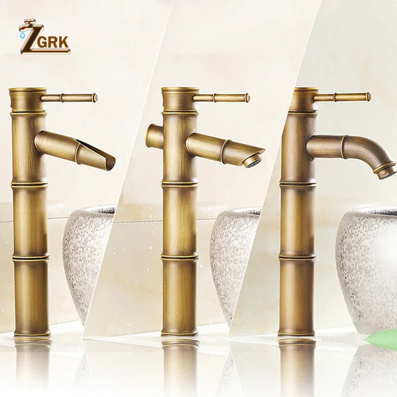 Bathroom Faucet Brass Basin Faucets Luxury Tap Tall Bamboo Hot Cold Water with Two Pipes Kitchen Outdoor Garden WC Taps