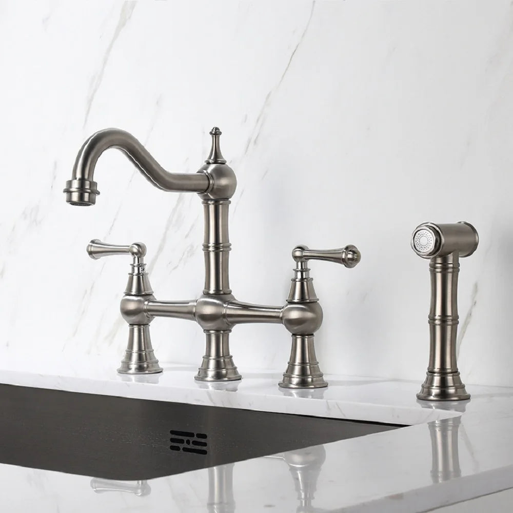 Kitchen Sink Faucet with Pull-Out Side Spray Modern&Chic Bridge Shaped ...