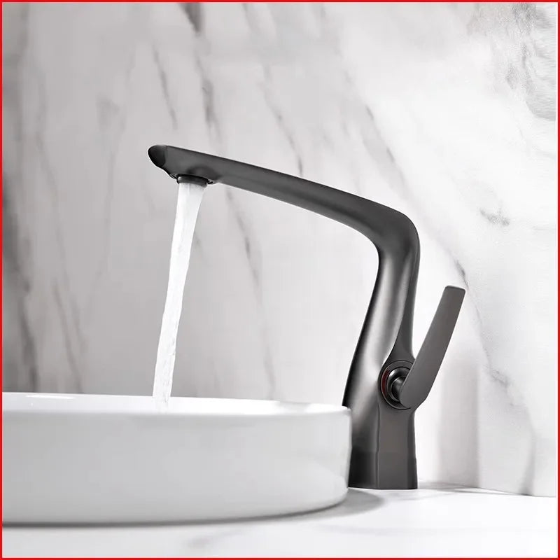 Basin Faucet Gray Solid Brass Hot and Cold Bathroom Decked Single Lever Sink Mixer Brush Gold