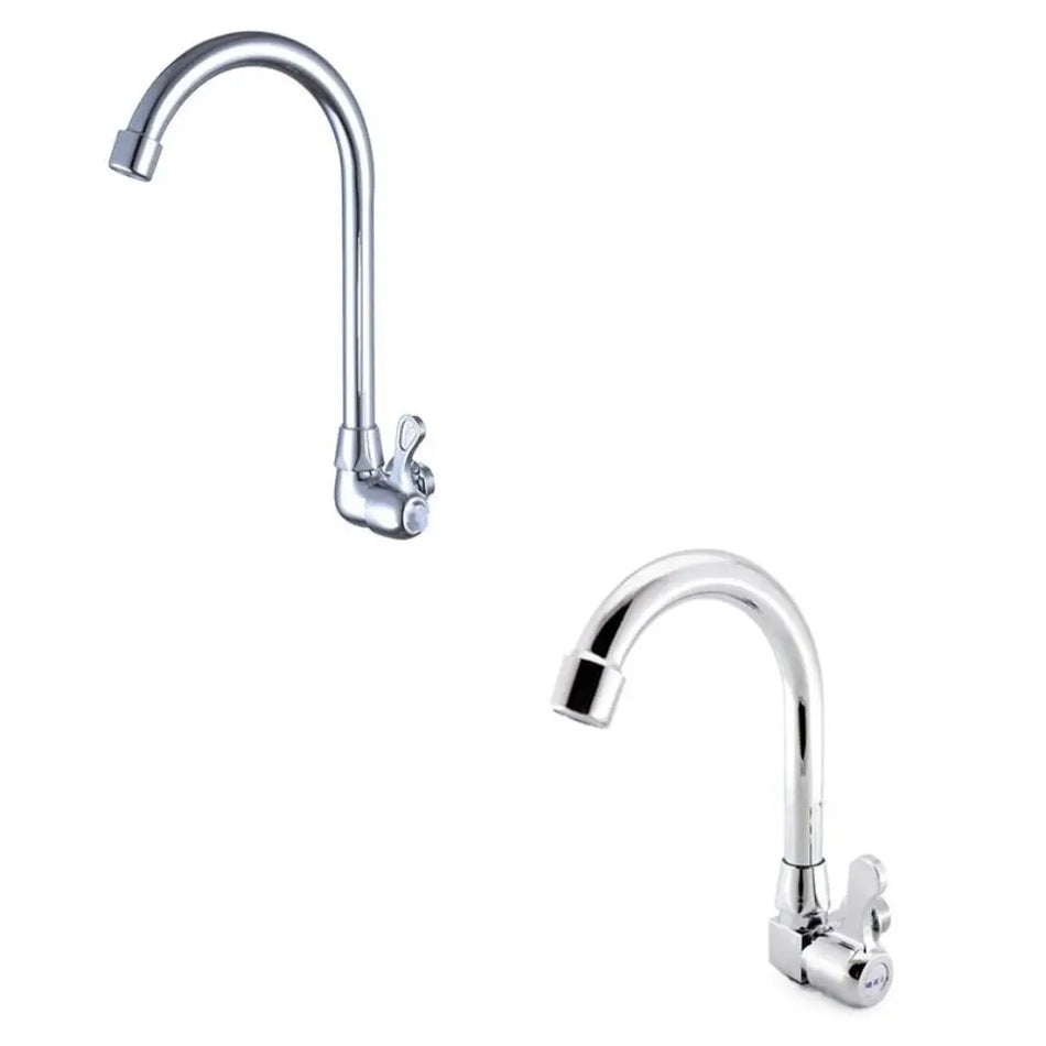 One Hole Wall Mounted Kitchen Fauce High Arc Wall Mount 360° Rotatable Faucet Stainless Steel Single Handle