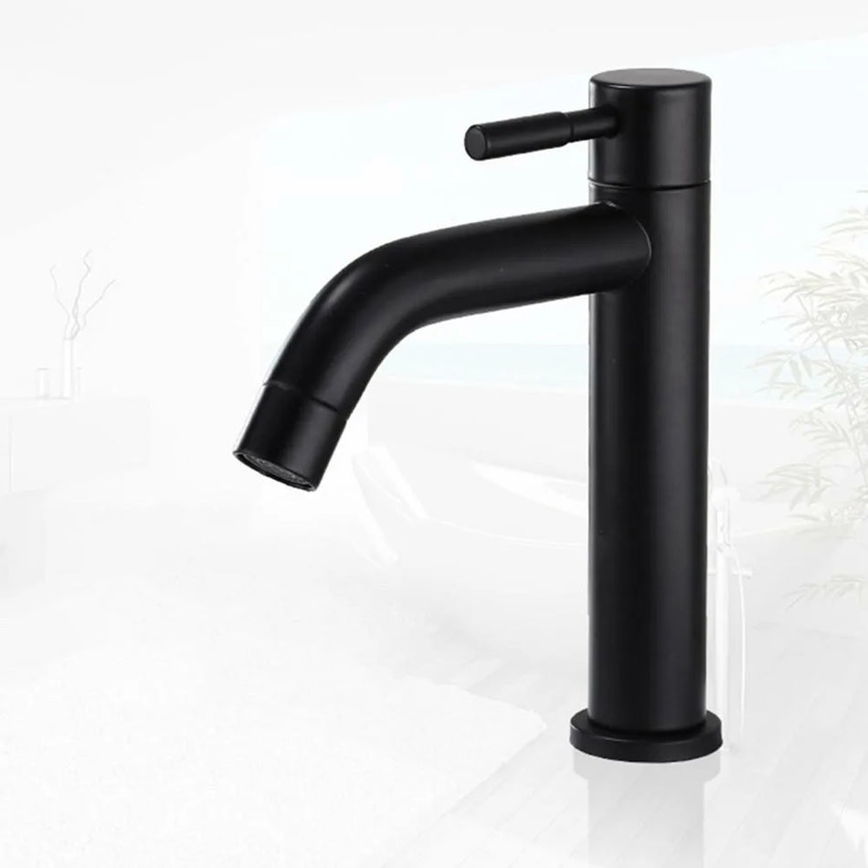 Black Sink Faucet Bathroom Counter Faucet Single Cold Water Sink Tap Stainless Steel Basin Faucets Single Hole Tapware