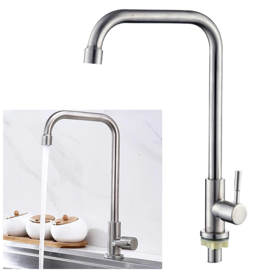 Kitchen Faucet Rotating Stainless Steel Single Lever Basin Faucet Deck Mounted Kitchen Sink Single Cold Water Tap