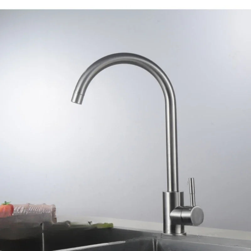 Household Minimalist Kitchen Sink Hot and Cold Faucet 304 Stainless Steel Vertical Faucet