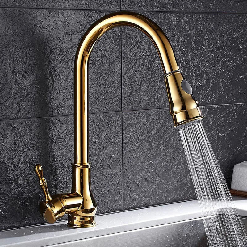 Black Kitchen Faucets Single Handle Pull Out Gold Polished Kitchen Sink Tap 360 Degree Hot And Cold Mixer Tap