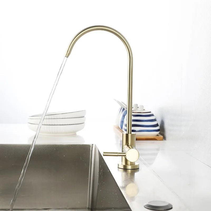 304 Stainless Steel Brushed Gold Kitchen Faucet 1/4" Water Purifier Faucet Direct Drinking Faucet Anti-Osmosis Purifier Tap