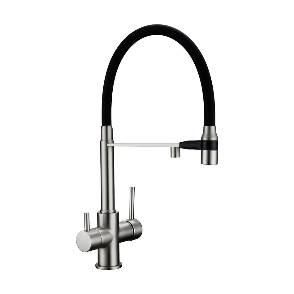 Brushed Nickel Kitchen Faucet Pull Out Double Handle Kitchen Tap Matte Chrome Kitchen Mixer Brass Single Hole 3 Ways Sink Tap