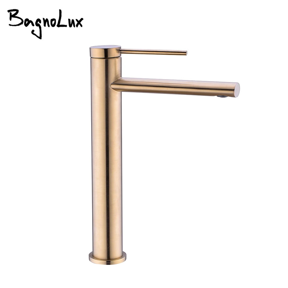 Bagnolux Brass Single Holder Single Hole Brushed Gold Modern Deck Mounted Hot And Cold Water Mixed Type Bathroom Basin Faucet