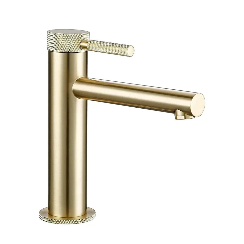 Brushed Gold Basin Faucet Hot And Cold Water Sink Tap Bathroom Mixe Knurled Single Handle Deck Mounted