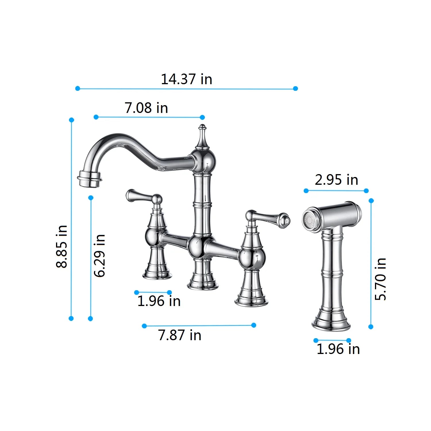 Kitchen Sink Faucet with Pull-Out Side Spray Modern&Chic Bridge Shaped ...
