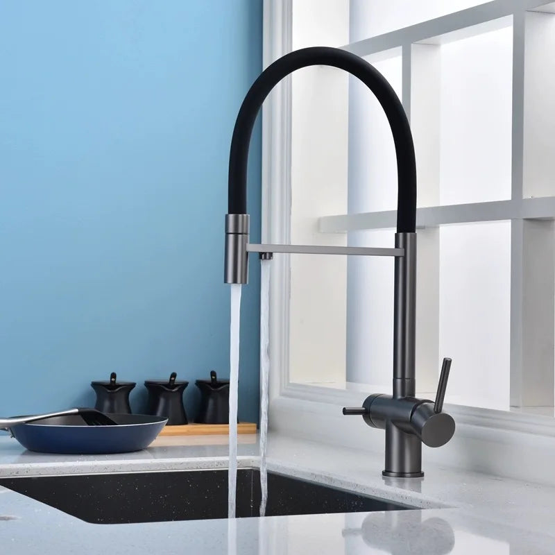 304 Stainless Steel Kitchen Faucet with Pull Down Sprayer, Hot and Cold Water Mixer, and Water Purifier Function