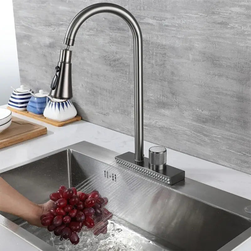 304 Stainless Steel Pullout Kitchen Faucet for Sink Rotatable Cold and Hot Water