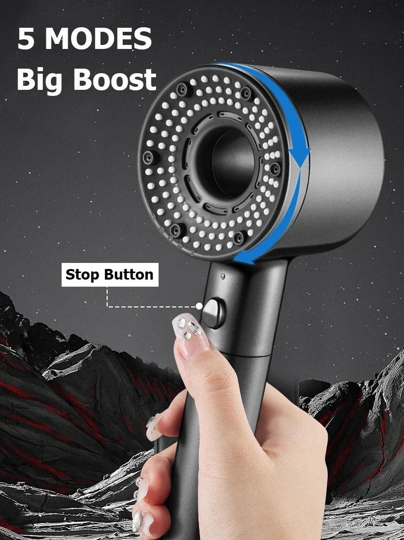 New 5 Modes Pressure Boost Shower Head Multifunction Adjustable Large Water Shower Nozzle Massage Bathroom Accessory