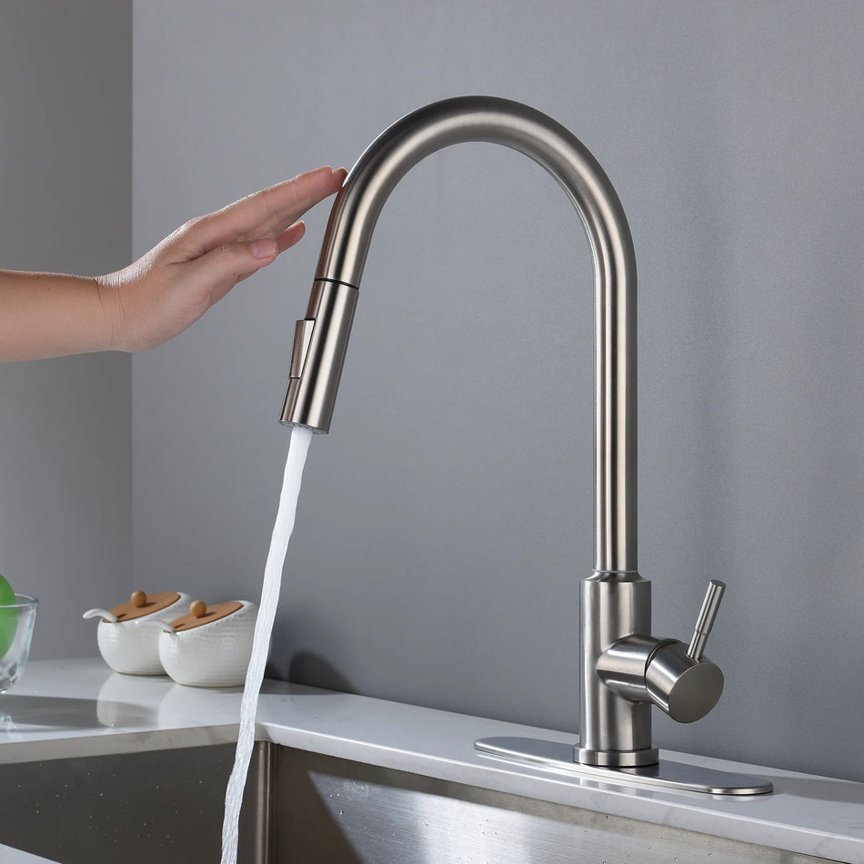 Touch Kitchen Faucet Mixing Hot&Cold with Pull Down Sprayer Brushed Nickel 3Colors[US-Stock]