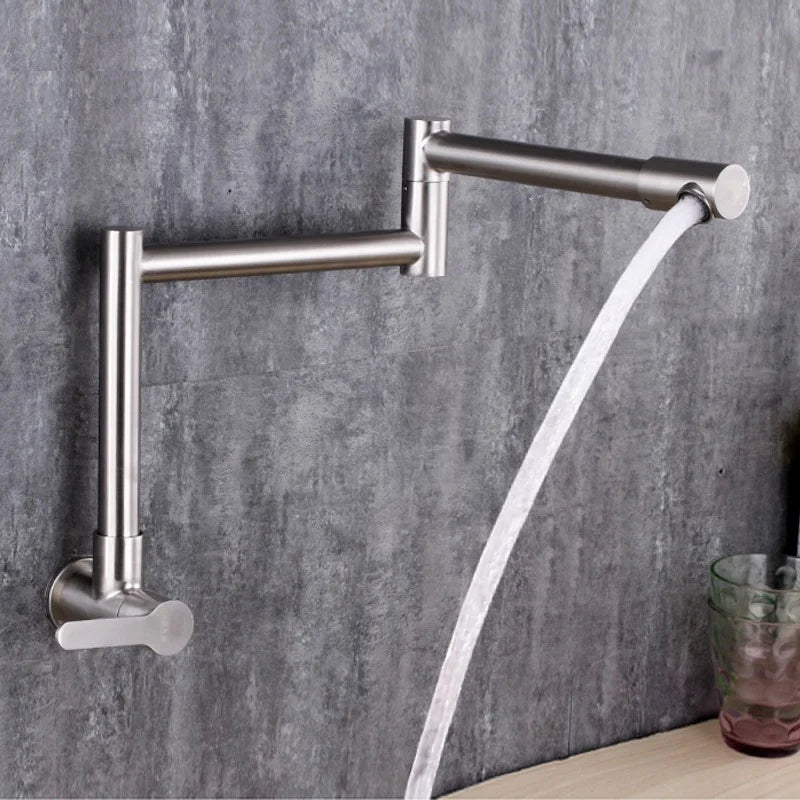 304 Stainless Steel Lead Free Wall-mounted Single Handle Folding Kitchen Sink Faucet 360° Rotating Single Cold Water Taps