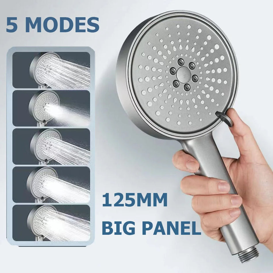 Shower Head 5 Modes Black High Pressure Rainfall Shower Water Saving Large Panel Big Boost Sprayer Bathroom Accessories