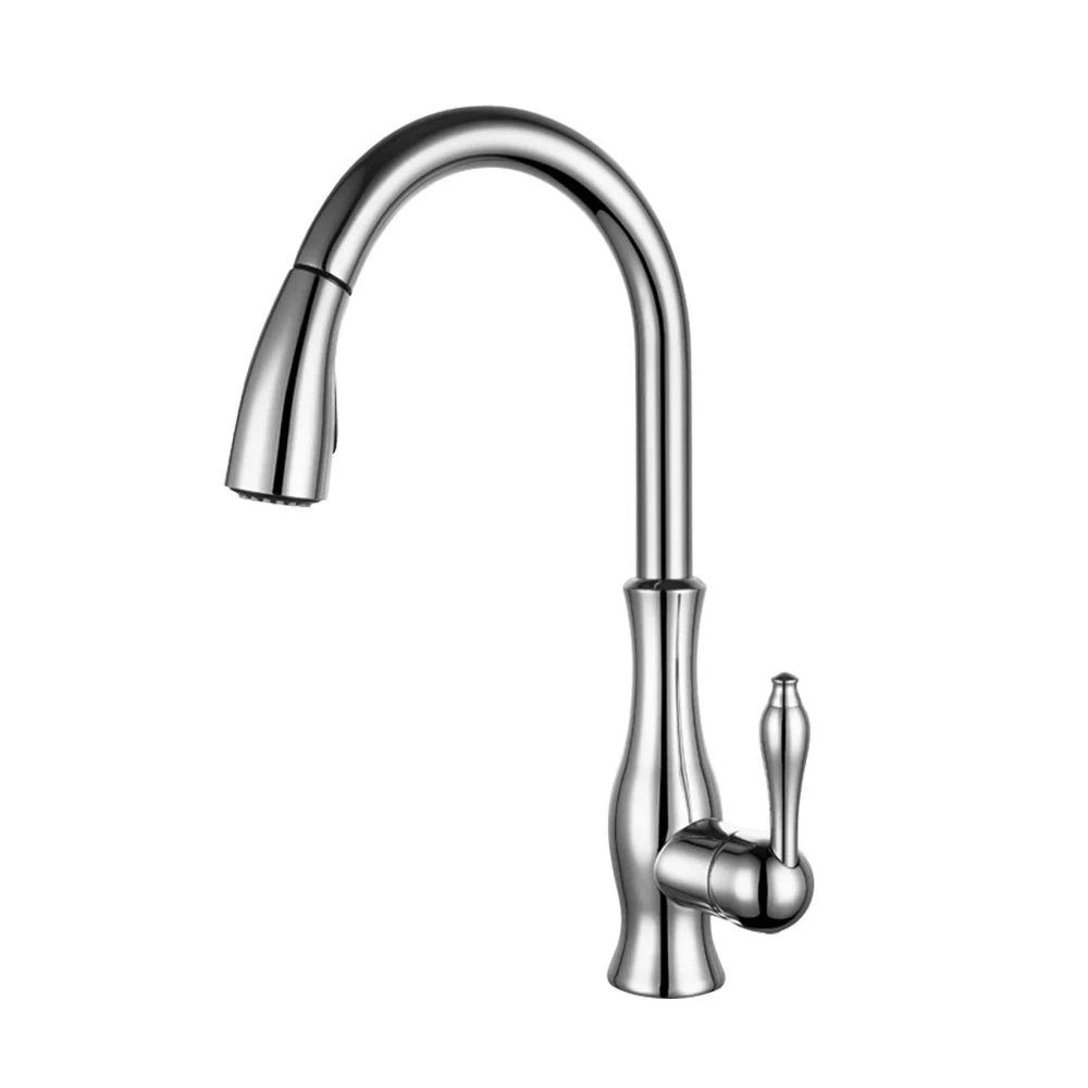 Brushed Gold Swivel Kitchen Sink Faucet Pull Out Sprayer Single Handle ...