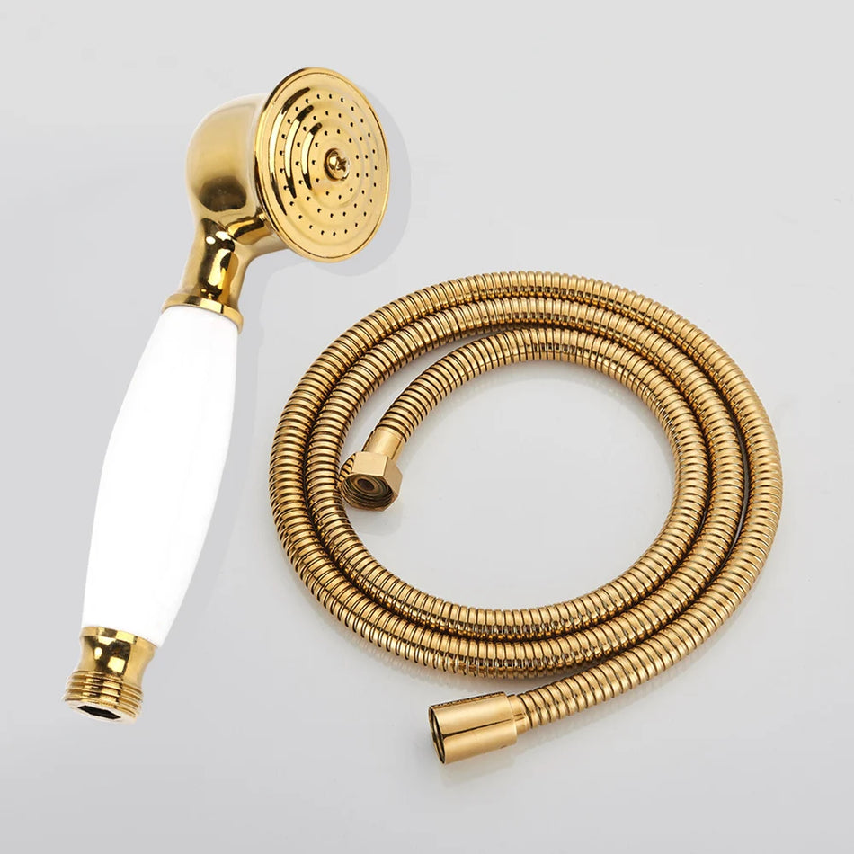 Luxury Gold Polished Brass Telephone Hand Held Shower Head Set with 1.5m Hose