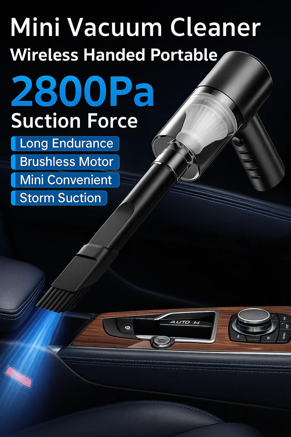 Pocket PowerVac – Compact USB Rechargeable Car Vacuum